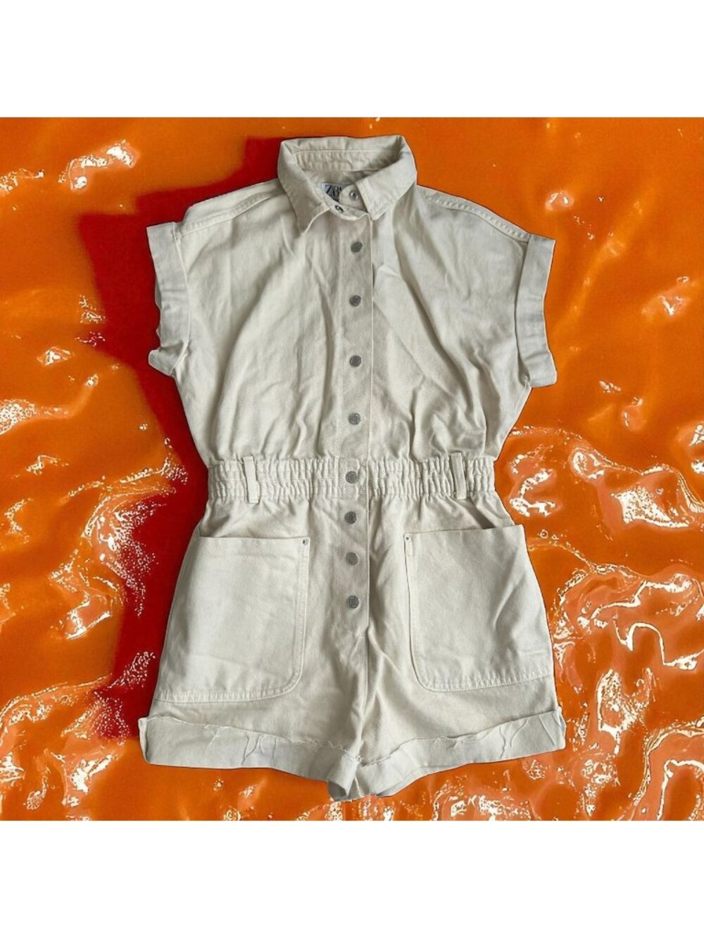ZARA Women's Beige Buttoned Romper Size Medium